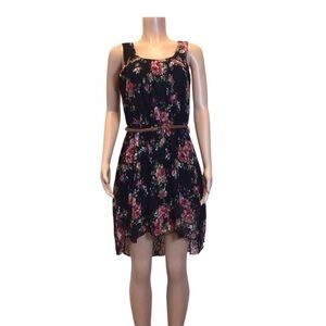 No Boundaries NOBO Juniors Black Floral Sleeveless Belted High Low Dress Size L